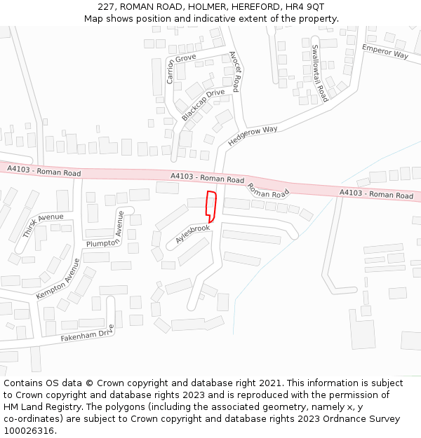 227, ROMAN ROAD, HOLMER, HEREFORD, HR4 9QT: Location map and indicative extent of plot