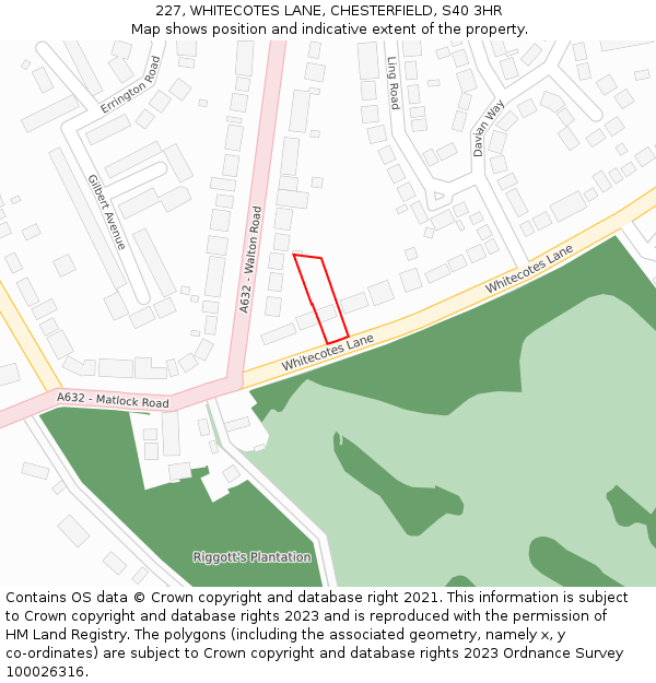 227, WHITECOTES LANE, CHESTERFIELD, S40 3HR: Location map and indicative extent of plot