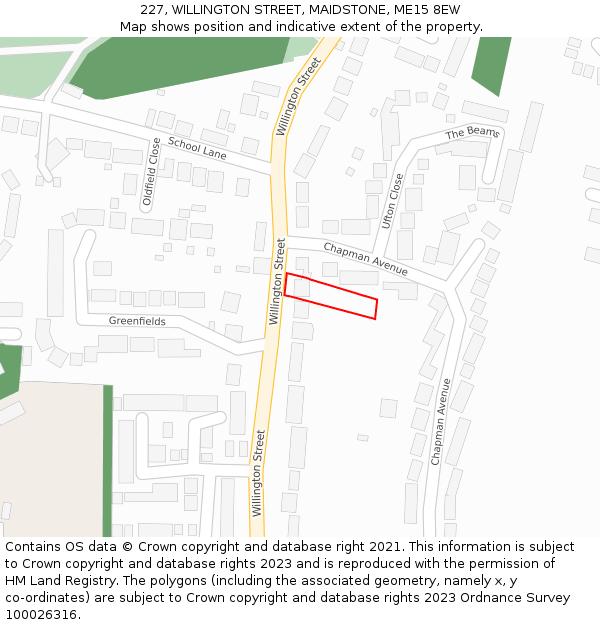 227, WILLINGTON STREET, MAIDSTONE, ME15 8EW: Location map and indicative extent of plot