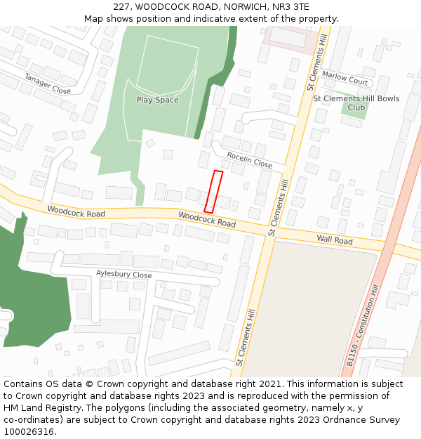 227, WOODCOCK ROAD, NORWICH, NR3 3TE: Location map and indicative extent of plot