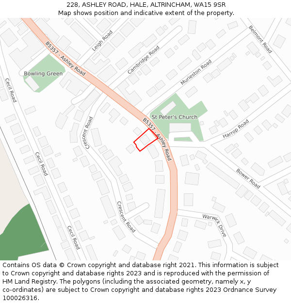 228, ASHLEY ROAD, HALE, ALTRINCHAM, WA15 9SR: Location map and indicative extent of plot