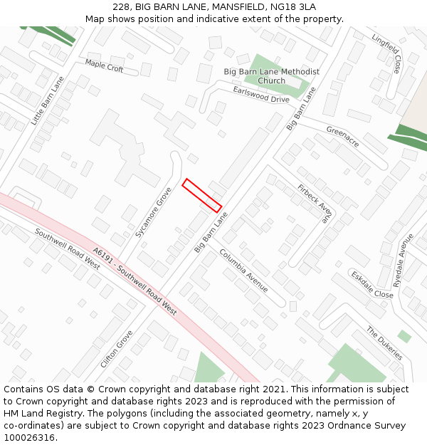 228, BIG BARN LANE, MANSFIELD, NG18 3LA: Location map and indicative extent of plot