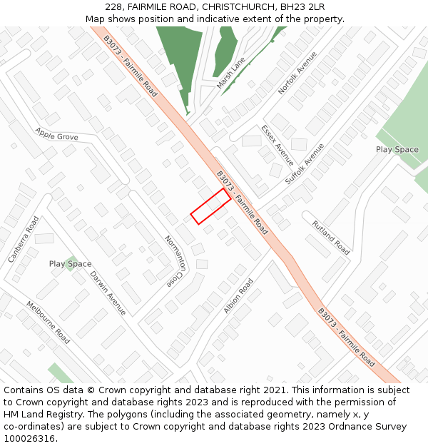 228, FAIRMILE ROAD, CHRISTCHURCH, BH23 2LR: Location map and indicative extent of plot