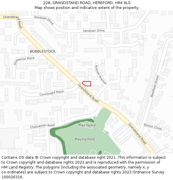 228, GRANDSTAND ROAD, HEREFORD, HR4 9LS: Location map and indicative extent of plot