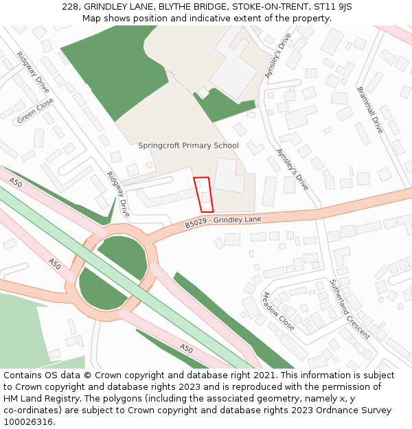 228, GRINDLEY LANE, BLYTHE BRIDGE, STOKE-ON-TRENT, ST11 9JS: Location map and indicative extent of plot