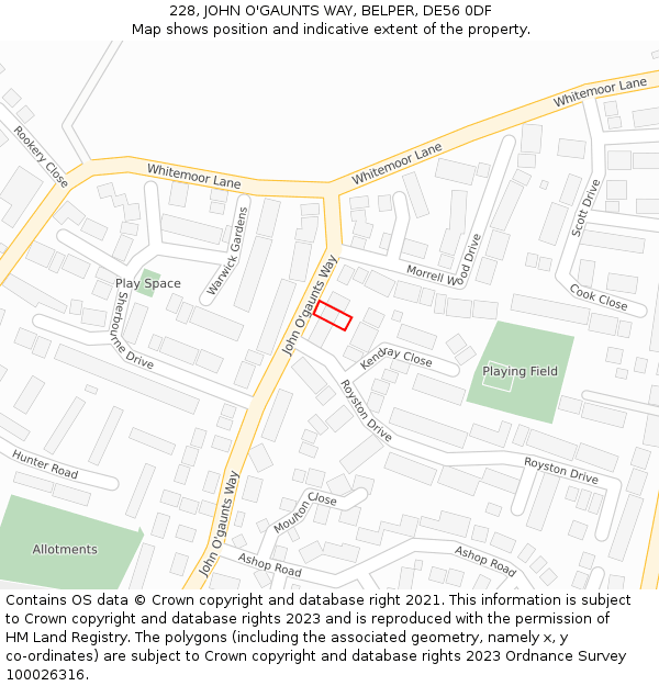 228, JOHN O'GAUNTS WAY, BELPER, DE56 0DF: Location map and indicative extent of plot