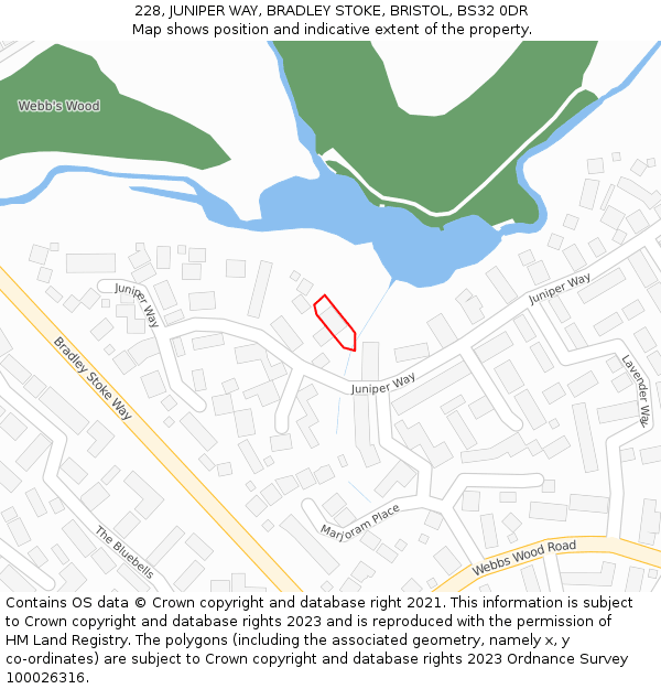 228, JUNIPER WAY, BRADLEY STOKE, BRISTOL, BS32 0DR: Location map and indicative extent of plot