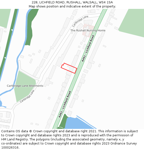 228, LICHFIELD ROAD, RUSHALL, WALSALL, WS4 1SA: Location map and indicative extent of plot