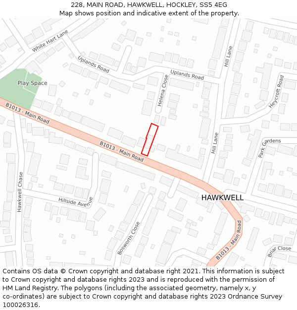 228, MAIN ROAD, HAWKWELL, HOCKLEY, SS5 4EG: Location map and indicative extent of plot