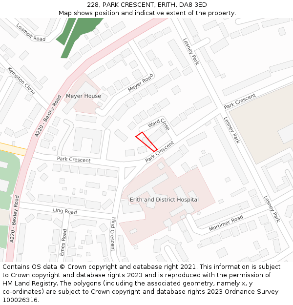 228, PARK CRESCENT, ERITH, DA8 3ED: Location map and indicative extent of plot