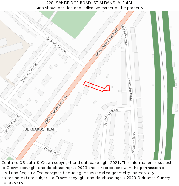 228, SANDRIDGE ROAD, ST ALBANS, AL1 4AL: Location map and indicative extent of plot