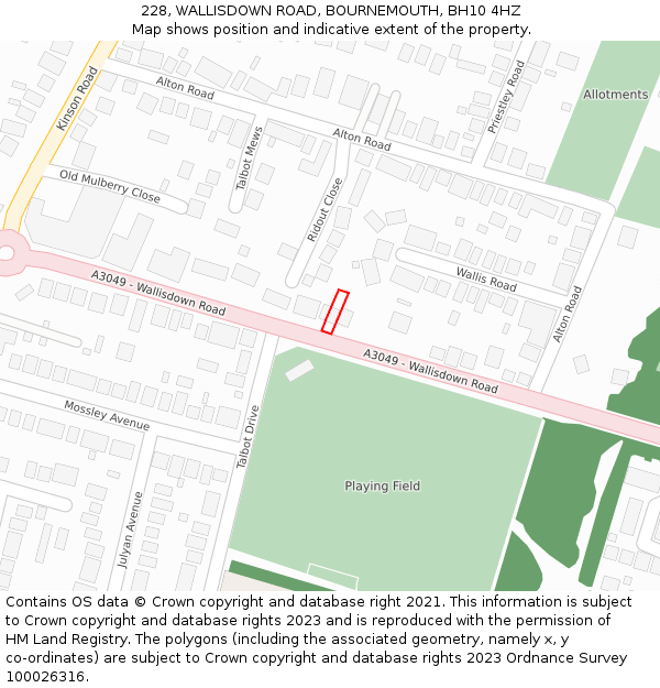 228, WALLISDOWN ROAD, BOURNEMOUTH, BH10 4HZ: Location map and indicative extent of plot