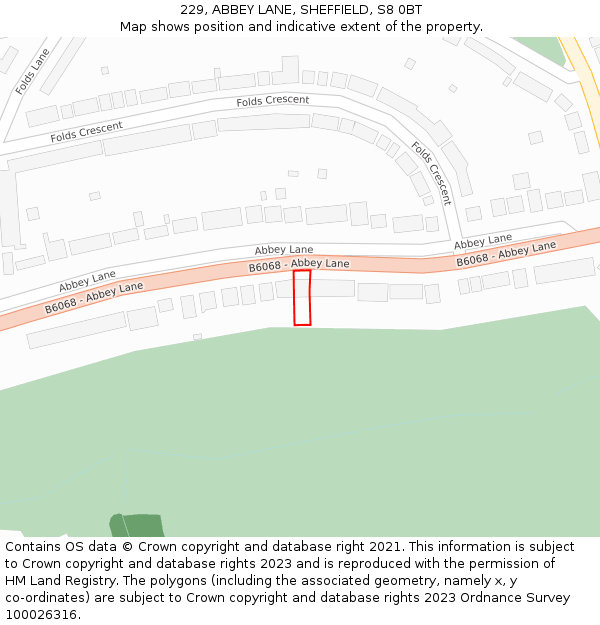 229, ABBEY LANE, SHEFFIELD, S8 0BT: Location map and indicative extent of plot