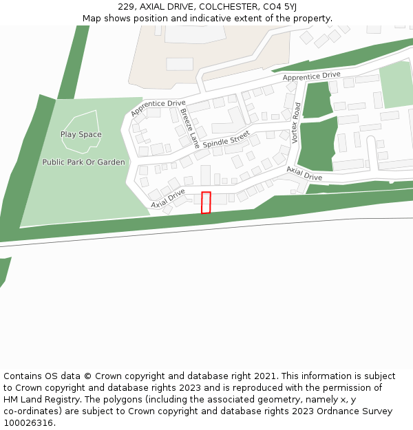 229, AXIAL DRIVE, COLCHESTER, CO4 5YJ: Location map and indicative extent of plot