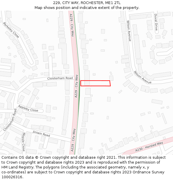 229, CITY WAY, ROCHESTER, ME1 2TL: Location map and indicative extent of plot