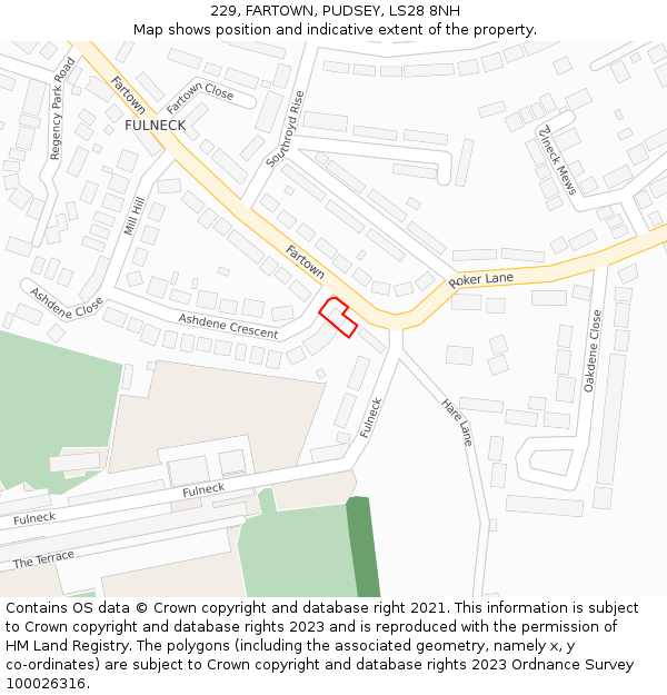 229, FARTOWN, PUDSEY, LS28 8NH: Location map and indicative extent of plot