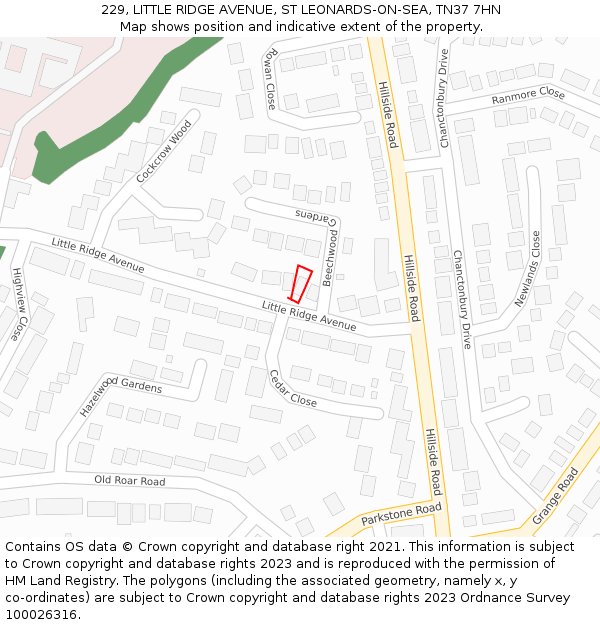 229, LITTLE RIDGE AVENUE, ST LEONARDS-ON-SEA, TN37 7HN: Location map and indicative extent of plot