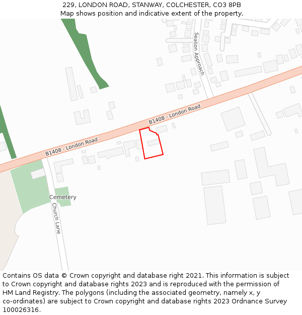 229, LONDON ROAD, STANWAY, COLCHESTER, CO3 8PB: Location map and indicative extent of plot