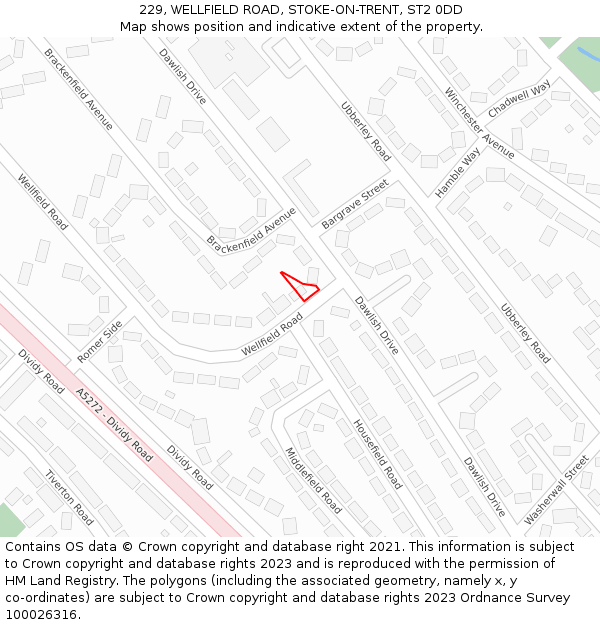 229, WELLFIELD ROAD, STOKE-ON-TRENT, ST2 0DD: Location map and indicative extent of plot