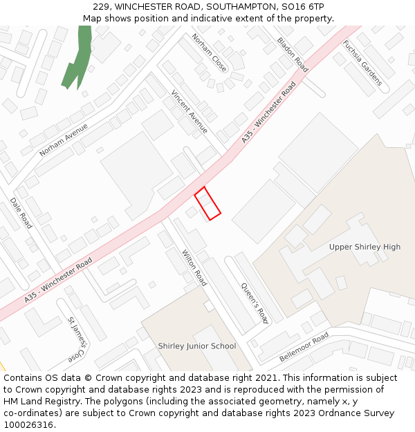 229, WINCHESTER ROAD, SOUTHAMPTON, SO16 6TP: Location map and indicative extent of plot