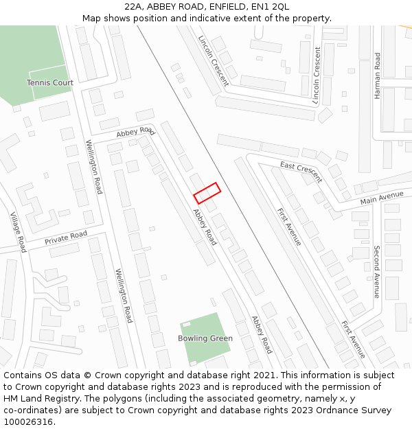 22A, ABBEY ROAD, ENFIELD, EN1 2QL: Location map and indicative extent of plot