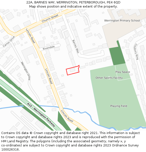 22A, BARNES WAY, WERRINGTON, PETERBOROUGH, PE4 6QD: Location map and indicative extent of plot