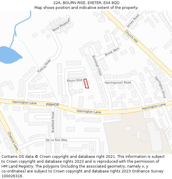 22A, BOURN RISE, EXETER, EX4 8QD: Location map and indicative extent of plot