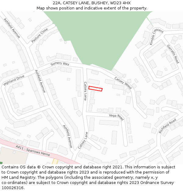 22A, CATSEY LANE, BUSHEY, WD23 4HX: Location map and indicative extent of plot