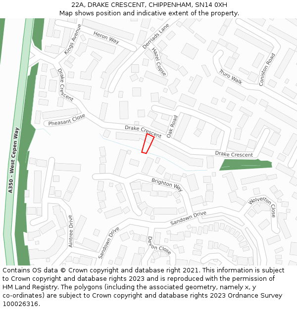 22A, DRAKE CRESCENT, CHIPPENHAM, SN14 0XH: Location map and indicative extent of plot
