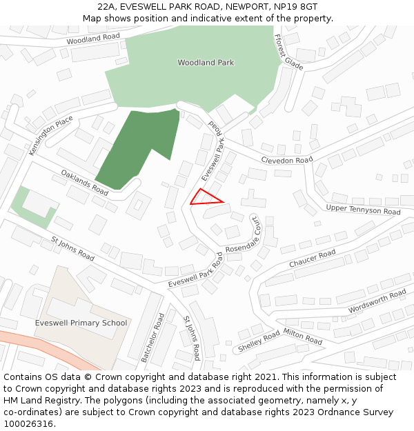 22A, EVESWELL PARK ROAD, NEWPORT, NP19 8GT: Location map and indicative extent of plot