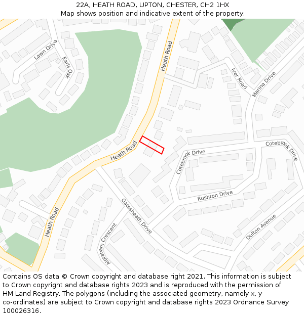 22A, HEATH ROAD, UPTON, CHESTER, CH2 1HX: Location map and indicative extent of plot