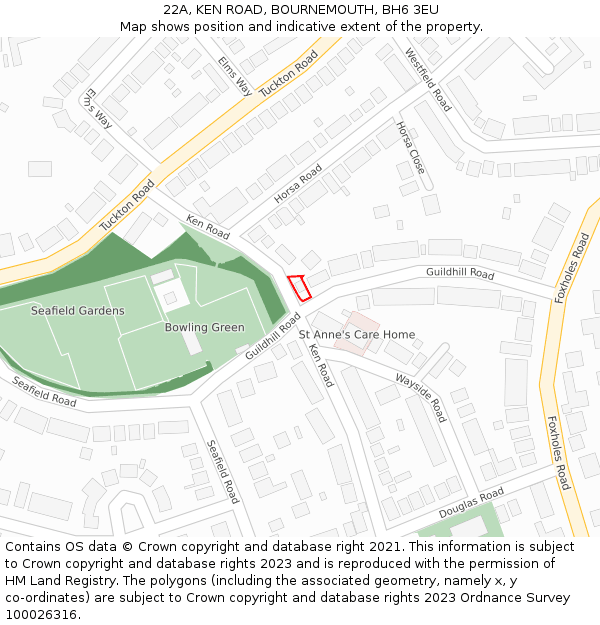 22A, KEN ROAD, BOURNEMOUTH, BH6 3EU: Location map and indicative extent of plot
