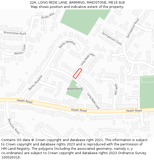 22A, LONG REDE LANE, BARMING, MAIDSTONE, ME16 9LB: Location map and indicative extent of plot