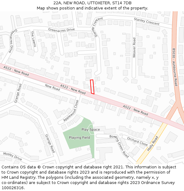 22A, NEW ROAD, UTTOXETER, ST14 7DB: Location map and indicative extent of plot