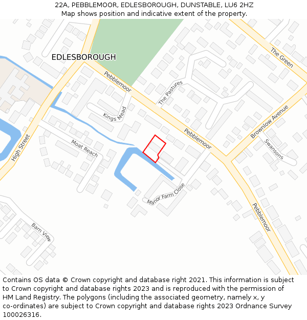 22A, PEBBLEMOOR, EDLESBOROUGH, DUNSTABLE, LU6 2HZ: Location map and indicative extent of plot
