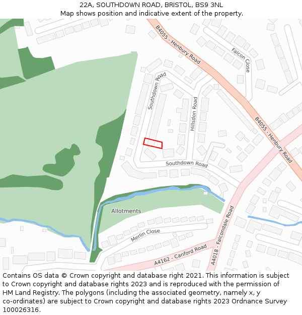 22A, SOUTHDOWN ROAD, BRISTOL, BS9 3NL: Location map and indicative extent of plot