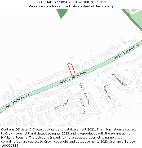22A, STAFFORD ROAD, UTTOXETER, ST14 8DN: Location map and indicative extent of plot