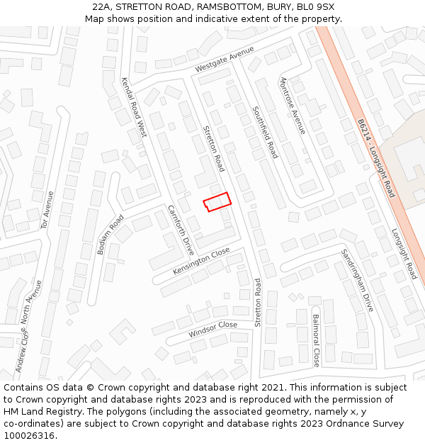 22A, STRETTON ROAD, RAMSBOTTOM, BURY, BL0 9SX: Location map and indicative extent of plot