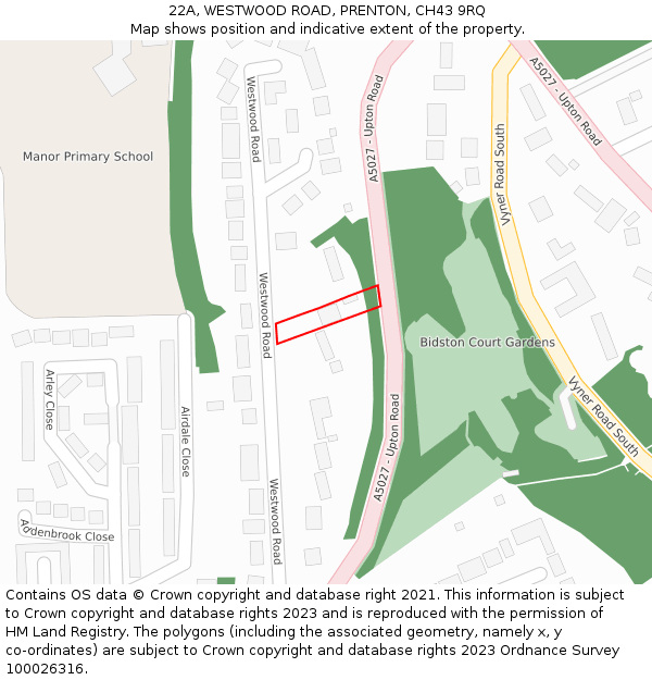 22A, WESTWOOD ROAD, PRENTON, CH43 9RQ: Location map and indicative extent of plot