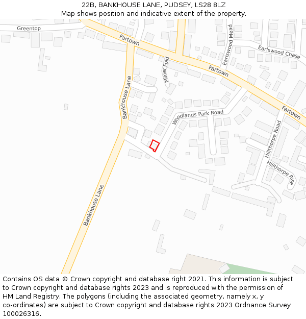 22B, BANKHOUSE LANE, PUDSEY, LS28 8LZ: Location map and indicative extent of plot