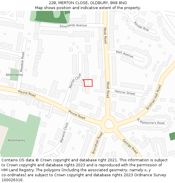 22B, MERTON CLOSE, OLDBURY, B68 8NG: Location map and indicative extent of plot