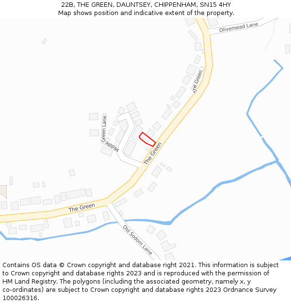 22B, THE GREEN, DAUNTSEY, CHIPPENHAM, SN15 4HY: Location map and indicative extent of plot