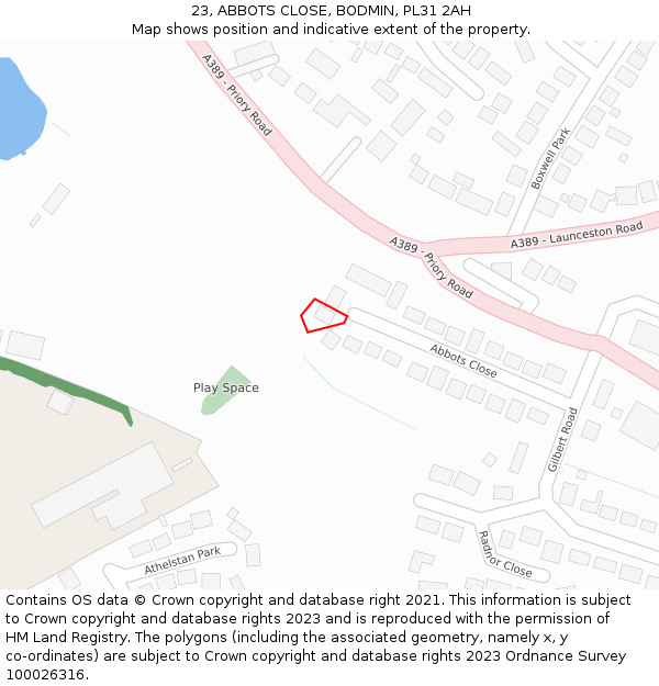 23, ABBOTS CLOSE, BODMIN, PL31 2AH: Location map and indicative extent of plot