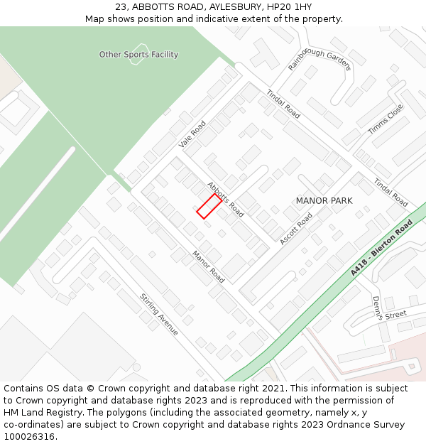 23, ABBOTTS ROAD, AYLESBURY, HP20 1HY: Location map and indicative extent of plot
