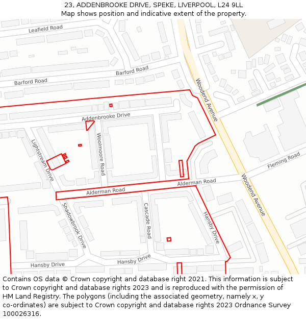 23, ADDENBROOKE DRIVE, SPEKE, LIVERPOOL, L24 9LL: Location map and indicative extent of plot