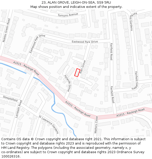 23, ALAN GROVE, LEIGH-ON-SEA, SS9 5RU: Location map and indicative extent of plot