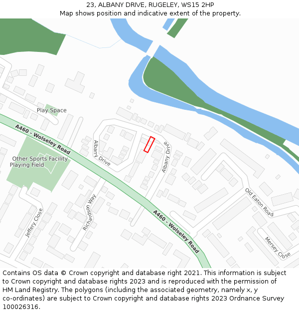 23, ALBANY DRIVE, RUGELEY, WS15 2HP: Location map and indicative extent of plot