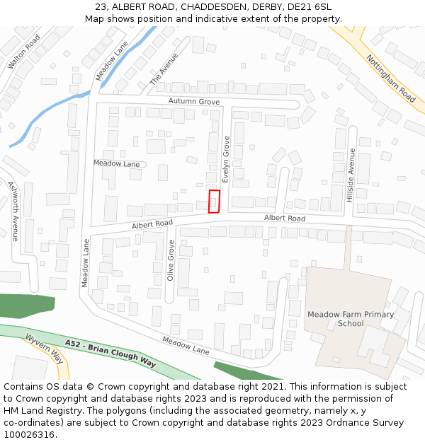 23, ALBERT ROAD, CHADDESDEN, DERBY, DE21 6SL: Location map and indicative extent of plot