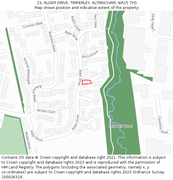 23, ALDER DRIVE, TIMPERLEY, ALTRINCHAM, WA15 7YG: Location map and indicative extent of plot