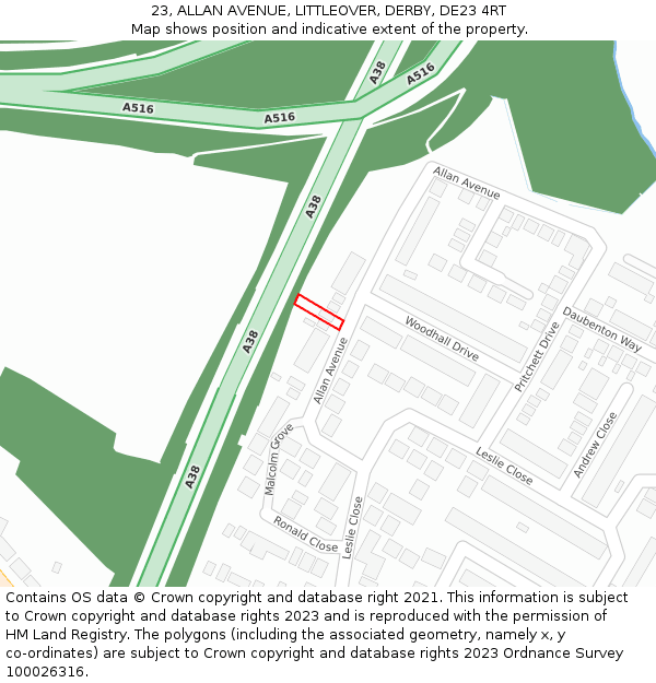23, ALLAN AVENUE, LITTLEOVER, DERBY, DE23 4RT: Location map and indicative extent of plot